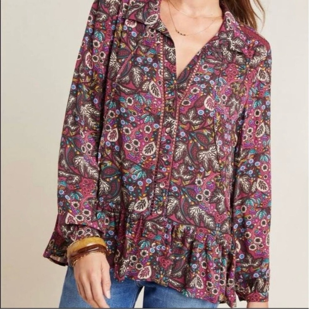 Maeve Anthropologie Janie Flounced Peasant Blouse
